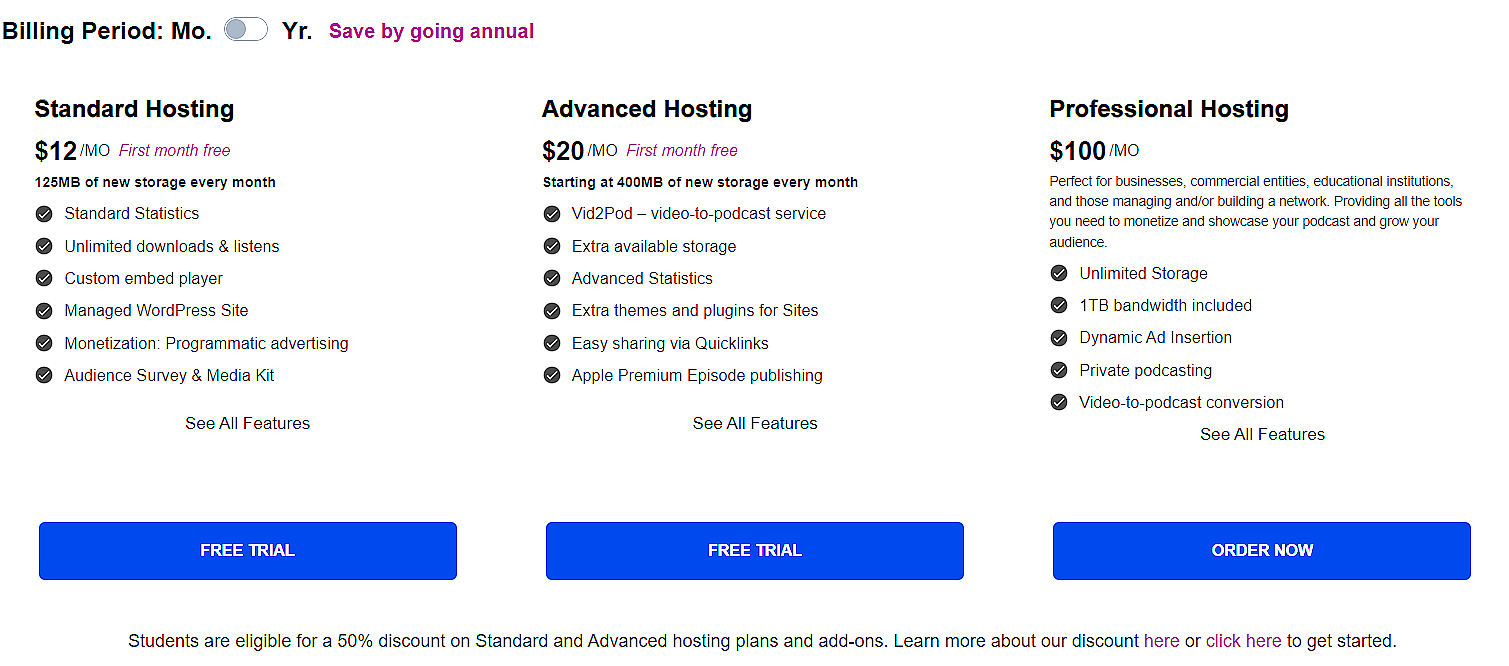 blubrry pricing plans