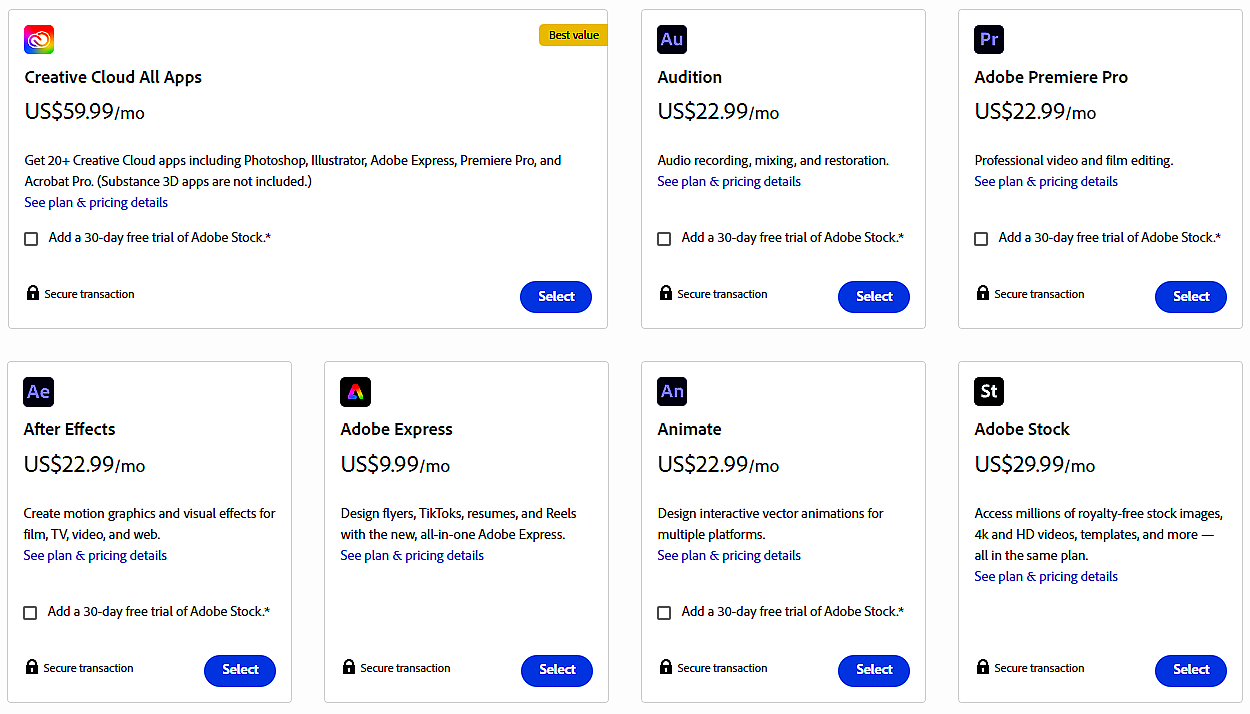 adobe audition pricing plans