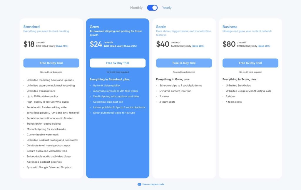 Zencastr pricing