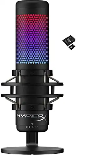 HyperX QuadCast S RGB USB Condenser Microphone for PC, PS4, PS5 and Mac, Anti-Vibration Shock Mount, 4 Polar Patterns, Pop Filter, Gain Control, Gaming, Streaming, Podcasts, Kwalicable Micro SD Ca...