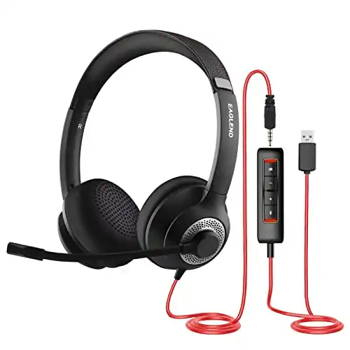 USB Headset with Mic for PC, Over-Ear Computer Laptop Headphones