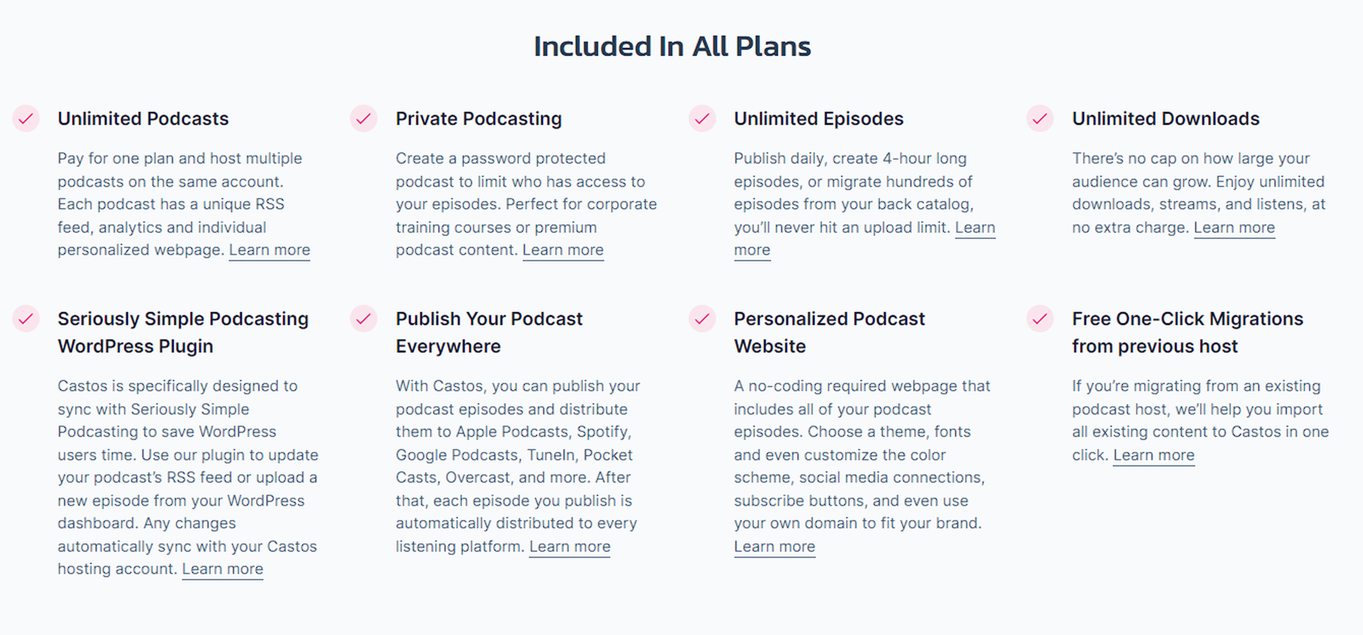 castos features included all plans