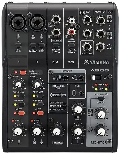 Yamaha AG06MK2 Black 6-Channel Live Streaming Loopback Mixer/USB Interface with Steinberg Software Suite