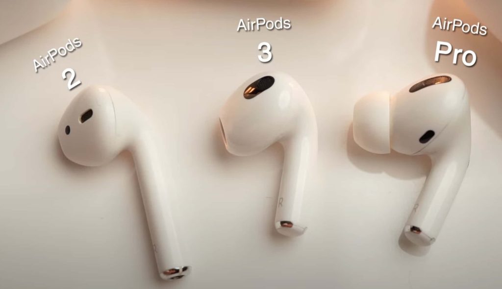 Side-by-side comparison of AirPods Gen 2 and AirPods 3 and pro