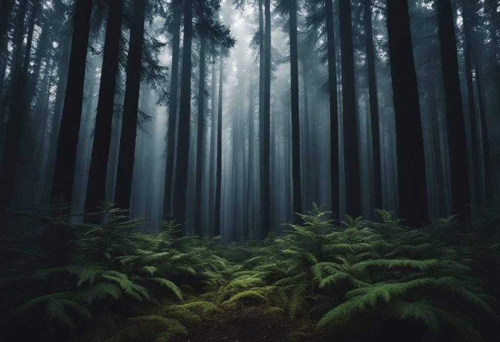 Misty forest scene evoking the chilling atmosphere discussed in Morbid Podcast's mystery episodes.